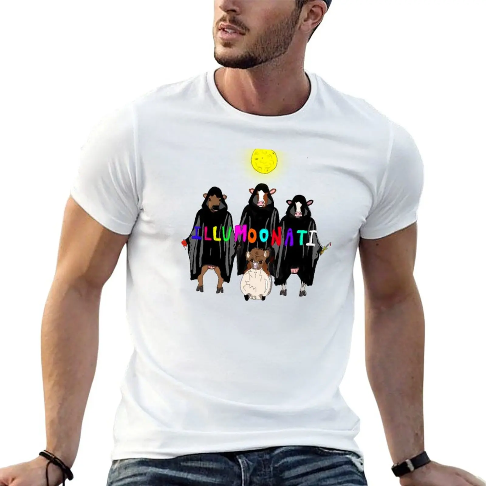 Illumoonati' Funny Secret Cow Society Cartoon T-Shirt Plus Size Summer Short Sleeve T-Shirt
