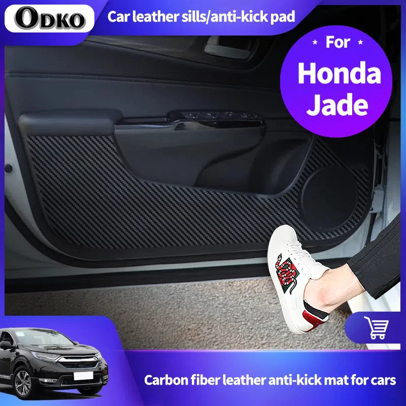 

For Honda Jade Leather Carbon Fiber Sticker Door Anti Kick Cover Sill Protection Mat Interior Accessories Car Accessories