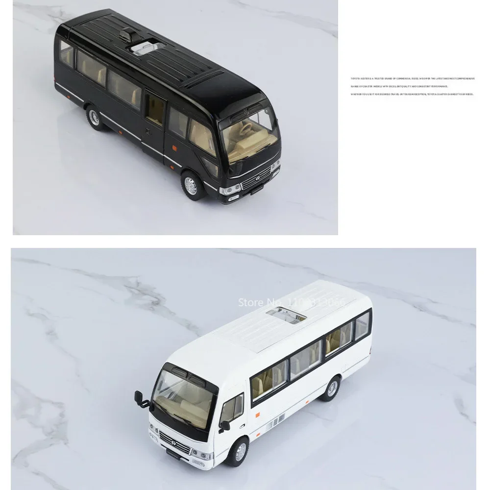 1:24 Alloy Toyota Coaster Modele Zabawki Samochody ze światłem Muzyka Pojazdy do wycofania Gumowe opony Miniaturowy samochód Kolekcja dla dzieci Prezenty