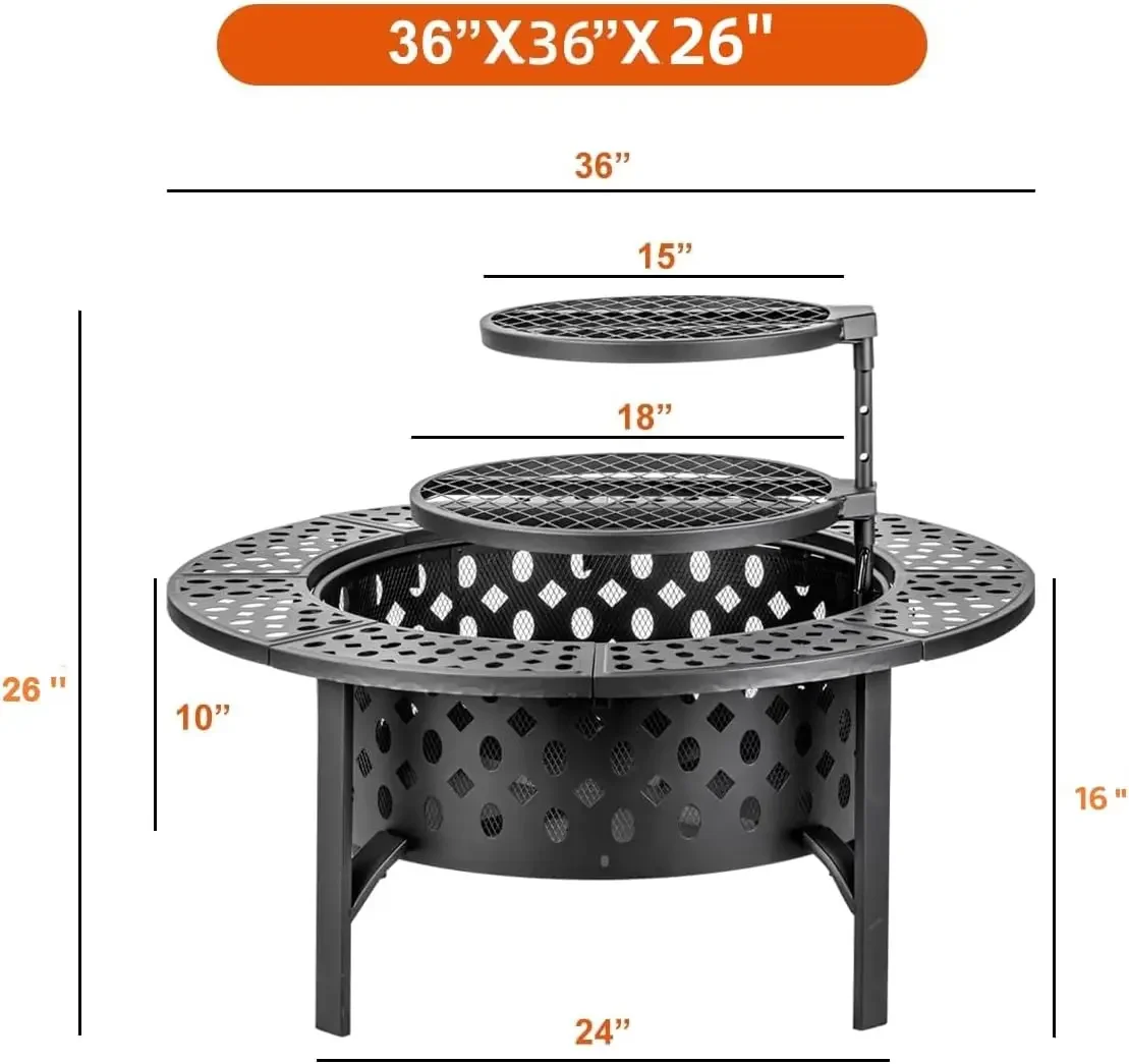 

[Flash Sale, Clearance!]Wood Burning Fire Pits for Outside with Lid,Poker and Round Waterproof Cover, 36 Inch Fire Pit with 2 Gr