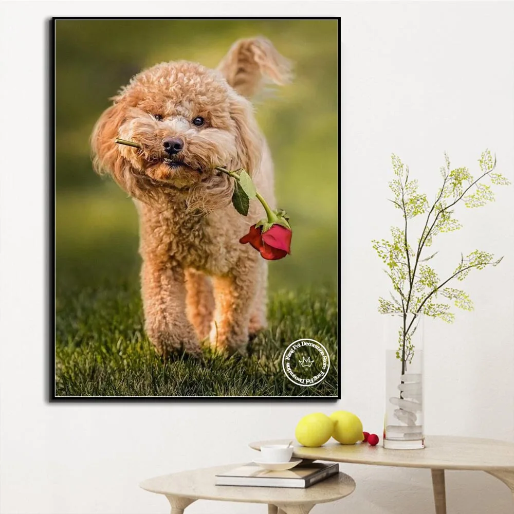 5D Pet Dog barboncino diamante strass pittura animale Wall Art kit punto croce ricamo immagine mosaico trapano completo decorazioni per la casa