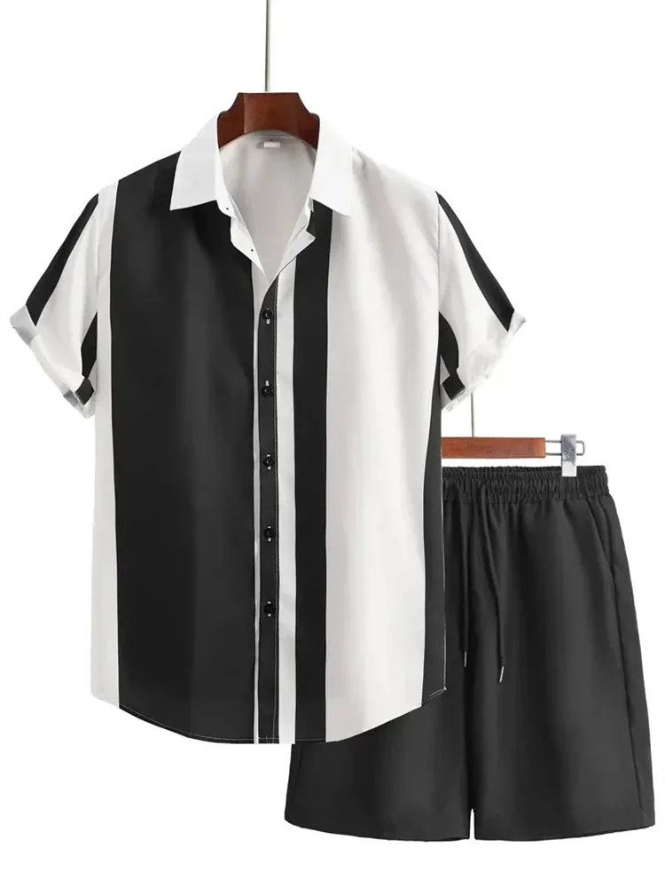 Men's New 3D Chain Texture Printed Short Sleeve Shirt Summer Shirt Short Sleeve Short Set Hawaii Beach Vacation Trip 2 Piece Set