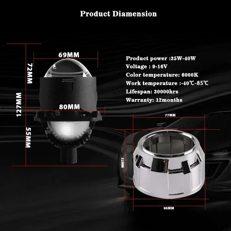 Sanvi 2.5 inch S8 MINI Car Bi LED Projector lens Headlight 12V 35W 6000K 25000LM Car Auto LED Headlamp H4 H7 9005 9006 Light