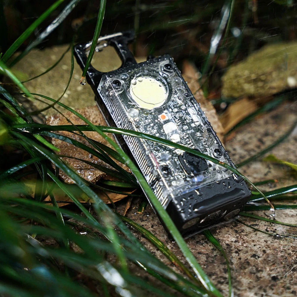 Portable Pocket Keychain Light Solar Rechargeable Work Light Emergency Magnetic Handlamp Outdoor Repaire Camping Torch Corkscrew