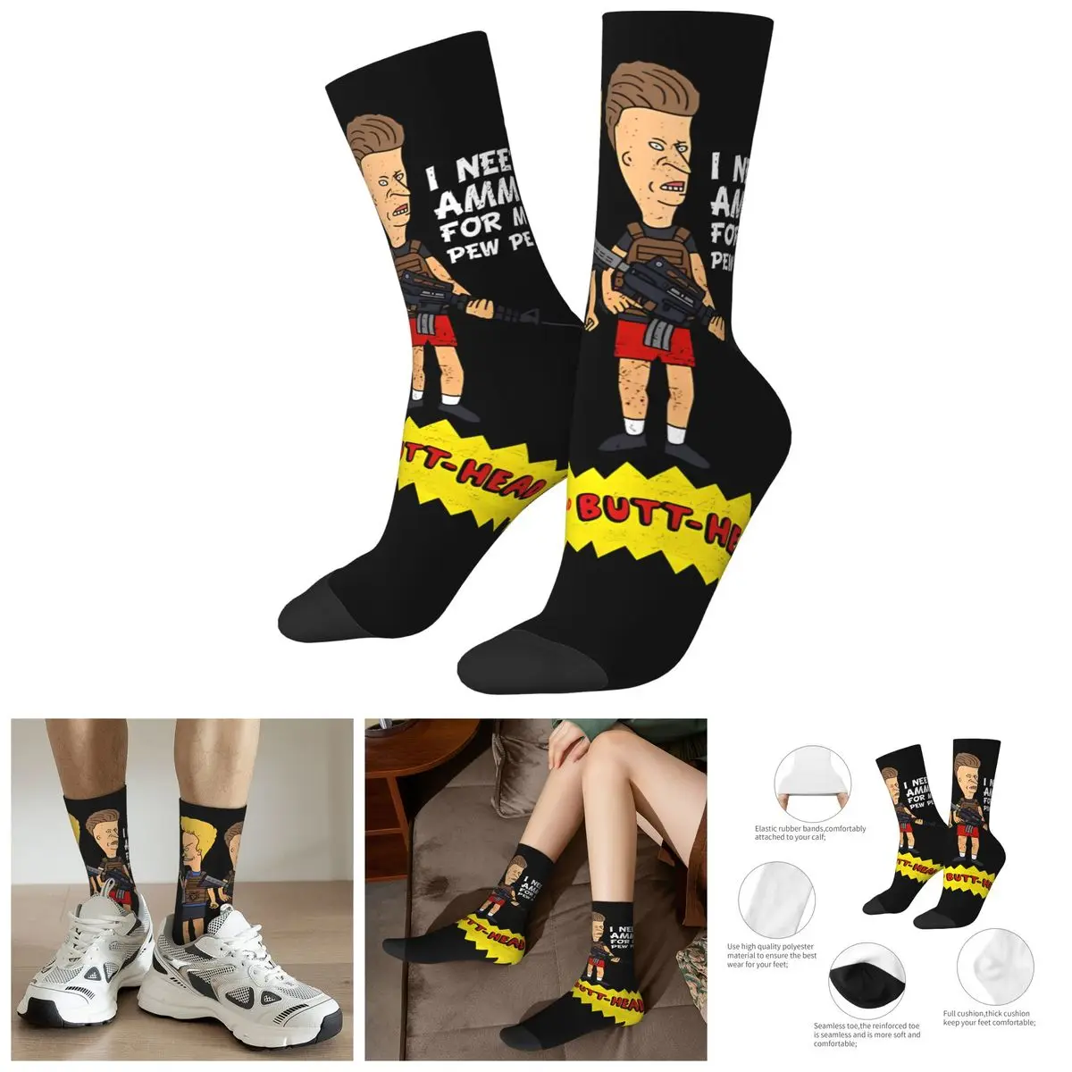 Hip Hop Retro Aggressive Crazy Men's compression Socks Unisex Beavis and butt-head Harajuku Pattern Printed Funny Novelty Happy