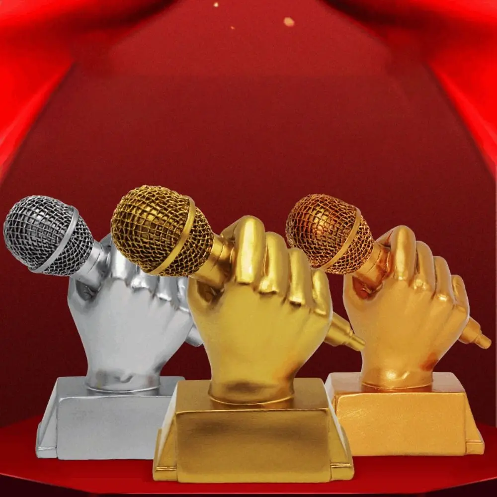 Small Golden Microphone Trophy Resin School Rewarding Supply Best Singing Award Prize Cup Singing Competitions