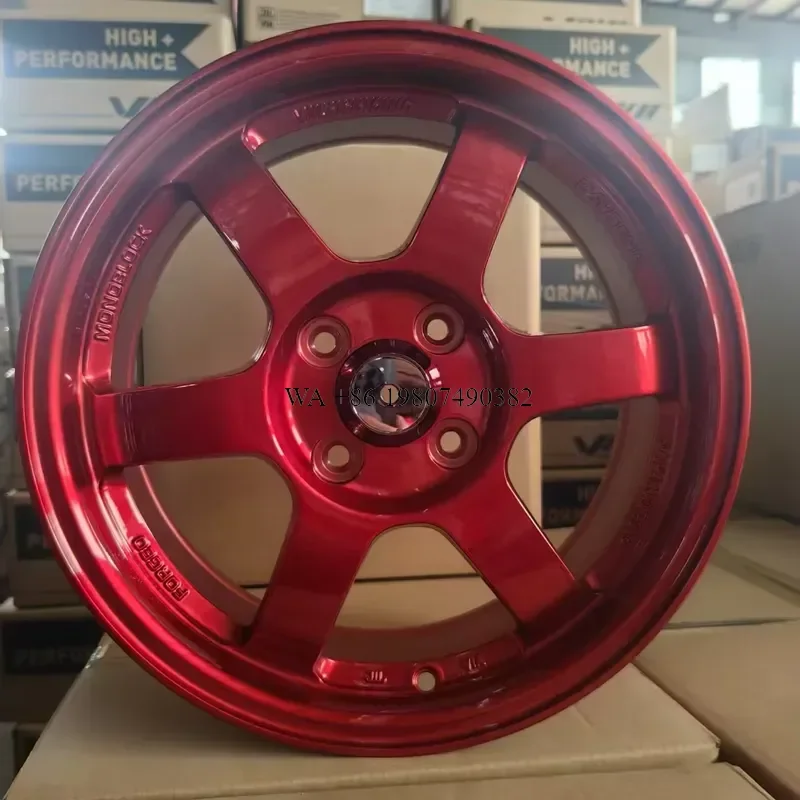 wmwmnu Classic Deep Dish Aluminum Alloy Car Wheels Rims 15 inch for TE37 Design 4 Holes Candy Red Machined Finish 40mm PCD