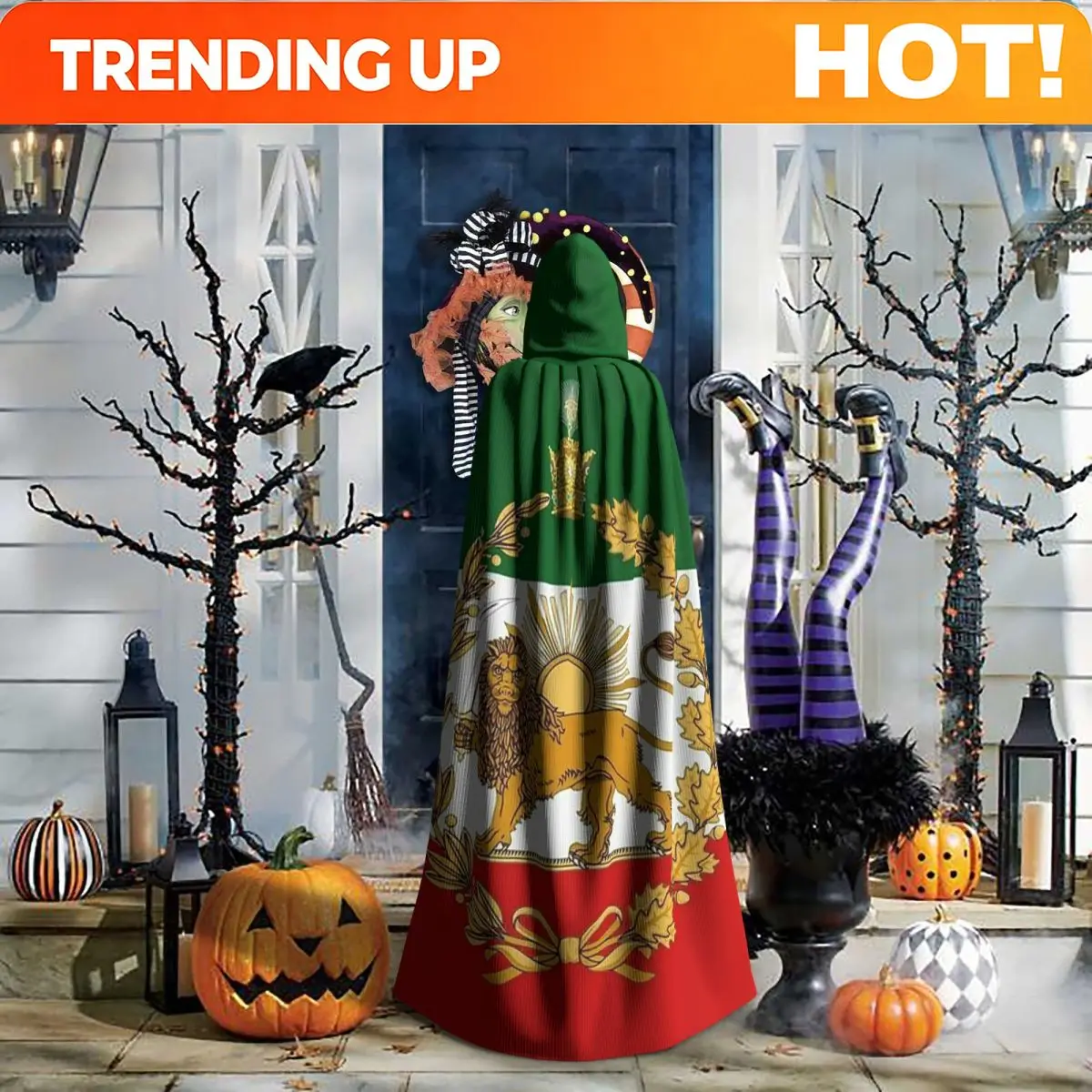 Customization Flag Of Iran Iranian Long Hooded Cloak Witch Medieval Costume Cosplay Cape HalloweenVampire Adult Unisex