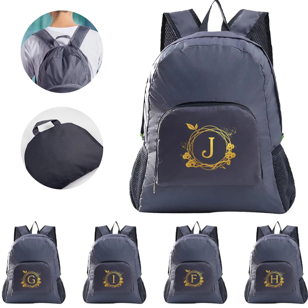 Foldable Backpacks Men Climbing Travel Bags Wreath Letter Series Women High Capacity Ultralight Outdoor Portable Folding Bag