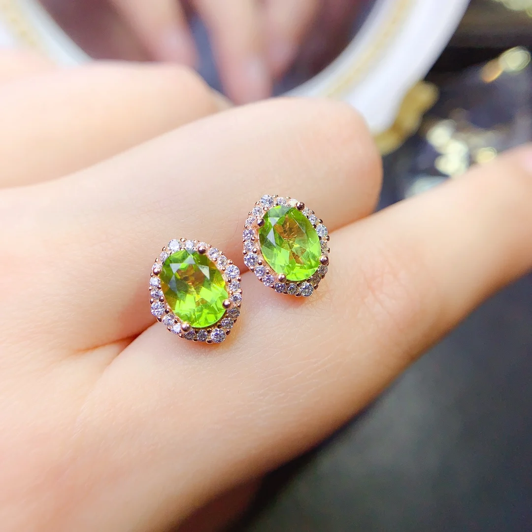 Silver 925 Natural peridot luxury women's earrings Luxury women's all-matching gift wedding free shipping boutique jewelry