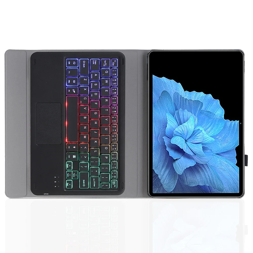 Vivo Pad용 AV11-AS 백라이트 터치패드 + 가죽 태블릿 케이스가 포함된 Bluetooth 호환 키보드 - 블랙