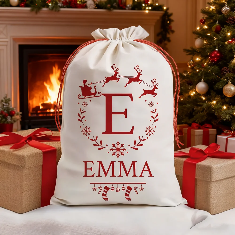 

Personalized Christmas Holiday Gift Bag Red Plaid Santa Hat Gift Bag Custom Presents Packaging Sack Santa Christmas Stocking