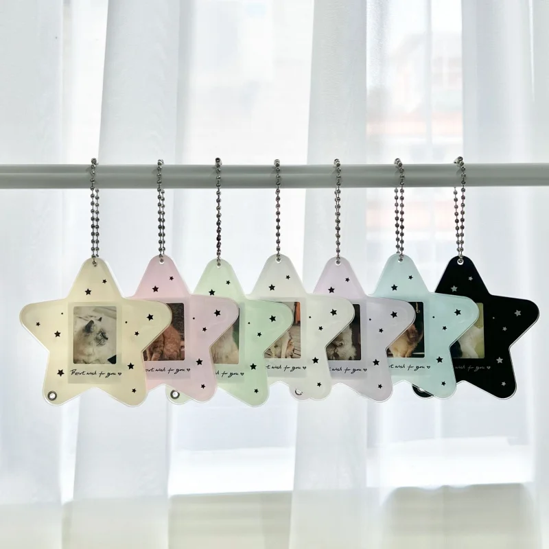 1pcs Star Acrylic Card Holder for 1.0inch ID Photos，Portable Cute Five-Pointed Star Photo Frame，Bag Pendant Keychain Decoration image 4