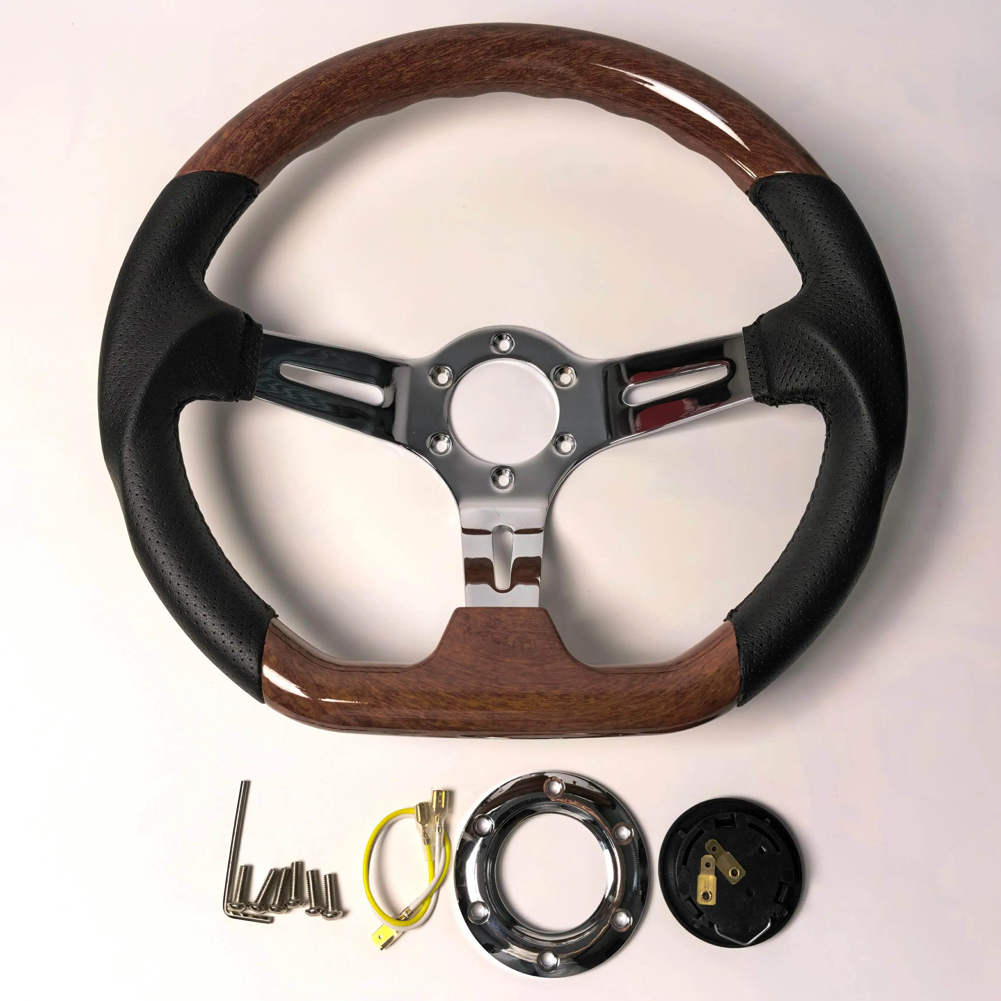 14inch 350mm Classic Wood Grain Steering Wheel Grade Polished Aircraft Quality Aluminum Car Sports Steering Wheel