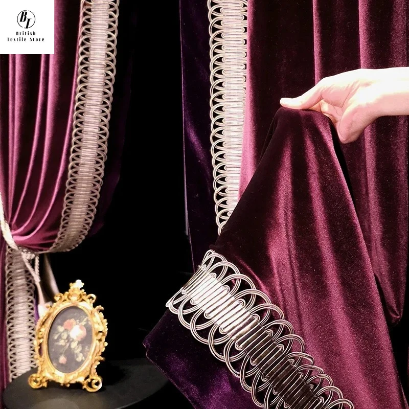 

Custom Size！！French Luxury Purple Red European Romantic Velvet Nature Vertically Curtains for Living Dining Room Bedroom Decor