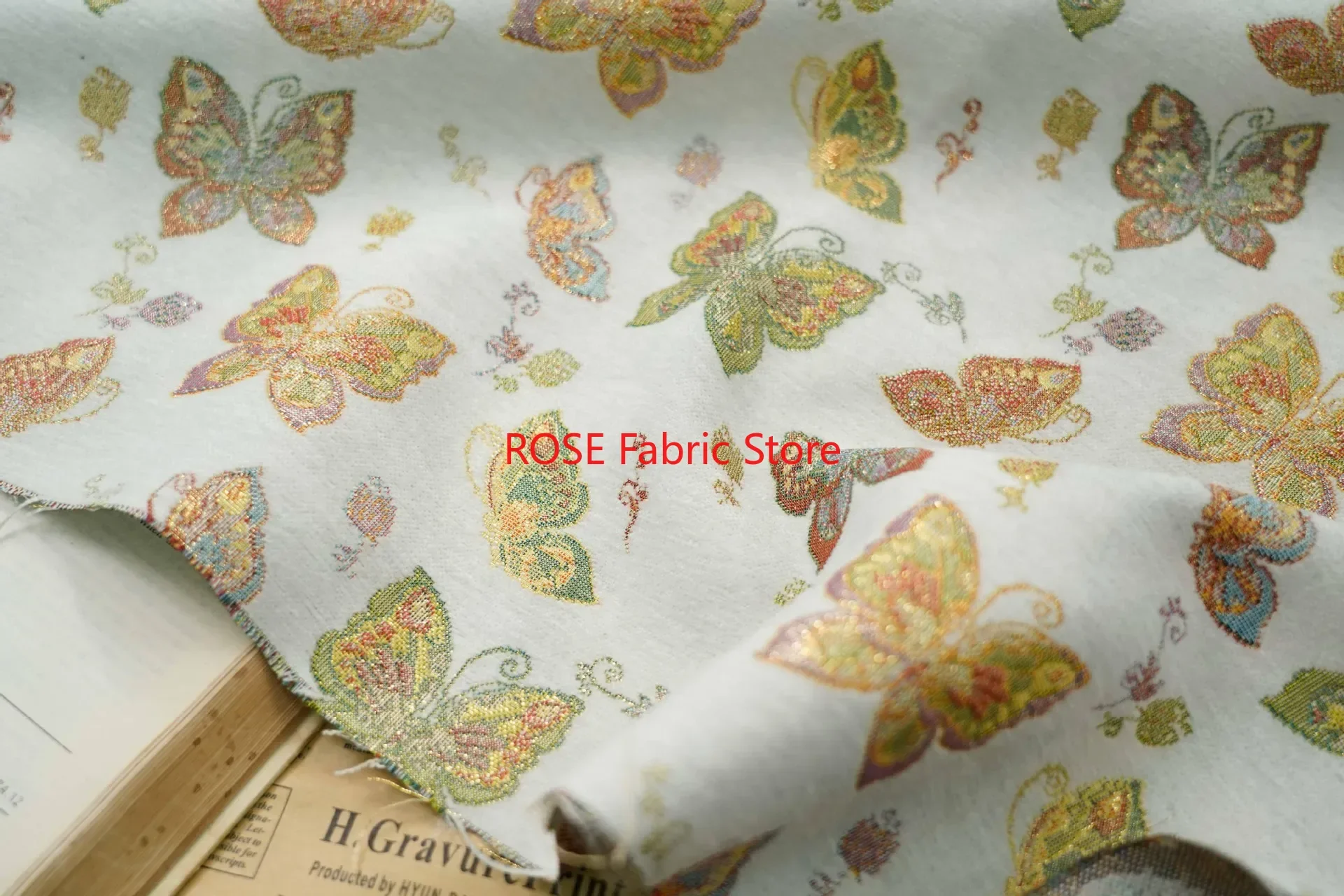 1 Meter Multi-color Butterfly Jacquard Fabric Thick Dress Chenille Coat Curtain Decorative Sewing Fabric