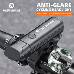 WEST BIKING 500/1300 Lumen Bicycle Headlight Anti-Glare Cut-Off Line IPX6 Waterproof Type-C Charging Front Light Bike Accessory