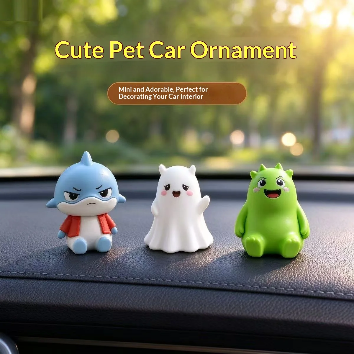 4pcs New Trendy Cartoon Figurine Car Home Dual Use Decor, Cute Auto Dashboard Ornament,Kawaii Monster Shark Ghost Mini Doll Gift