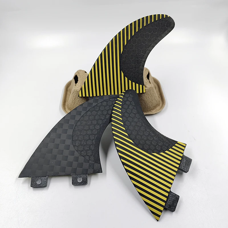 

UPSURF FCS Fins G7 Thruster Surfboard Fins Grey Honeycomb Yellow Stripe L Tri Fins Double Tabs Surf Fins New Surfing 3 Fins Set