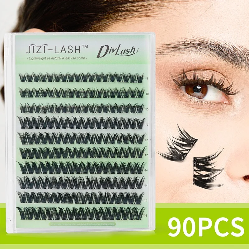 

JIZI-LASH Self Adhesive Cluster Lashes Glue-Free DIY Individual Eyelash Extension Kit 8-16mm Natural Soft Lashes Tweezers Tools