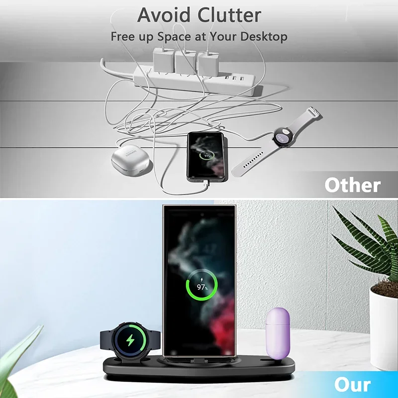 3 In 1 Wireless Charger Stand For Samsung S24 S23 S22 Galaxy Watch 6 5 Active 2/1 Buds 2 Pro Foldable Fast Charging Dock Station