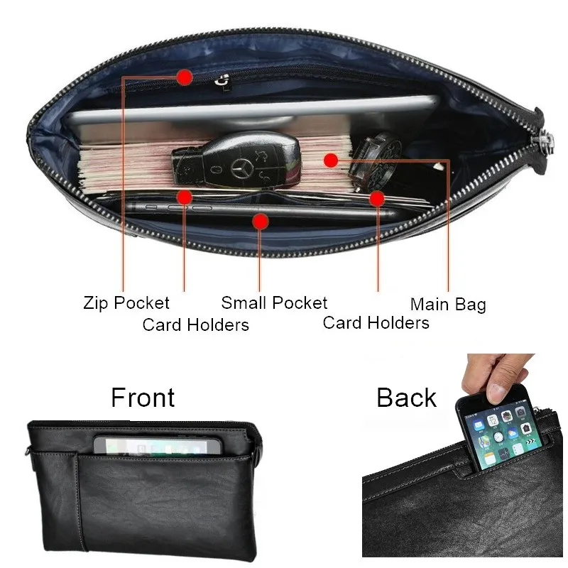 Picture 5: Fashionable Leather Clutch Bag Men Large Capacity Top Layer Cowhide Handbag Wallet Stylish Long Shape Grab Bags