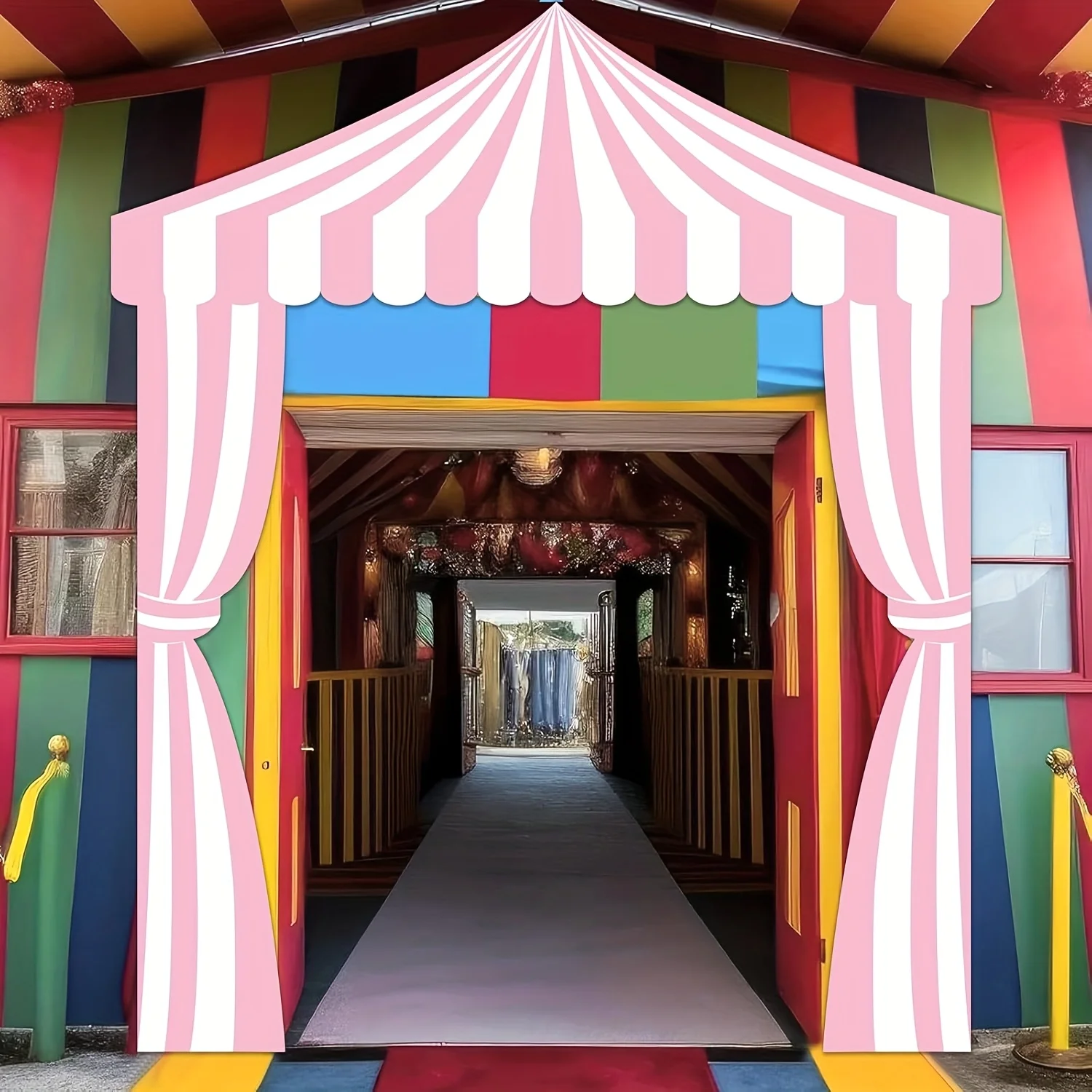 3 قطعة مظلة حفلة السيرك الوردي كرنفال موضوع الزينة الأبيض والوردي مخطط الشرفة راية كرنفال خيمة لموضوع السيرك