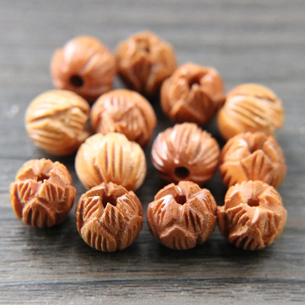 

20pcs Peach Wood Lotus Beads Jewelry Making DIY Bracelet Necklace Charms Carved Wooden Bead Craft Durable Holes Easy Connection