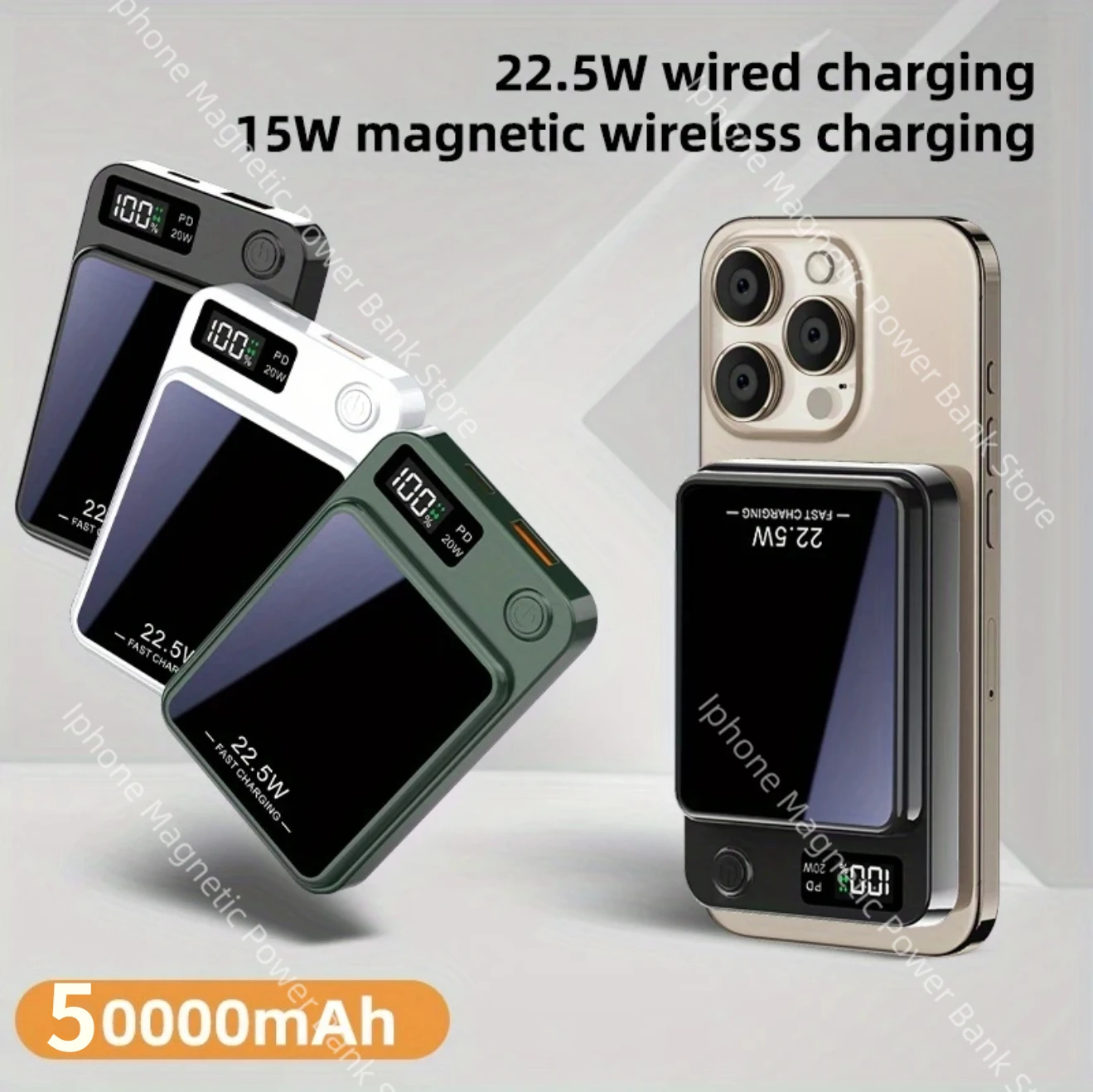 

50000Mah Magnetic Wireless Portable Power Bank Mag-Safe 22.5W PD Fast Charging LED Display For 12-16 Pro Max and Wired Charging