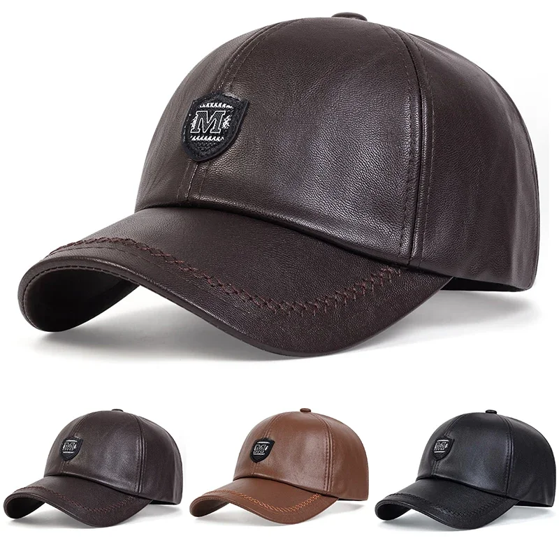 Unisex M Label Leather Baseball Caps Spring Autumn Outdoor Sunscreen Hat Adjustable Casual Trucker Hats