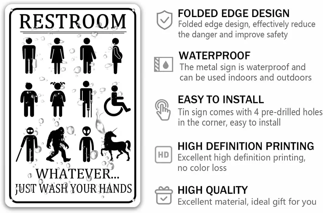 Funny Restroom Metal Tin Sign Whatever Just Wash Your Hands Metal Tin Sign Wall Plaque for Home Bar Toilet Washroom Bathroom Wal