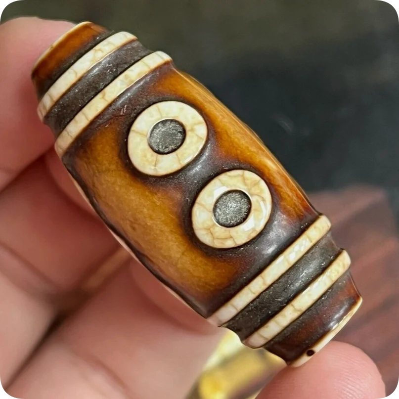 Rare Tibetan Old Oily Agate Dzi *5 Eyes* Bead Pendant 40mm Z1014