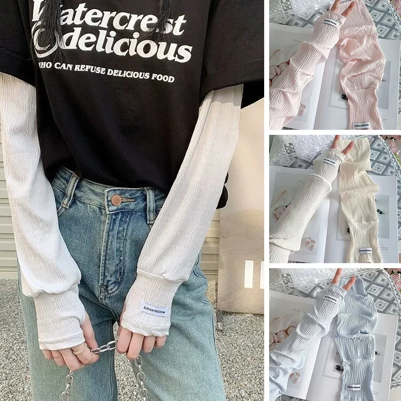 

Fashion Ice Silk Sleeve Sunscreen Gloves For Women Summer Thin Driving Arm Protection Sleeve Breathable Mittens Accessories
