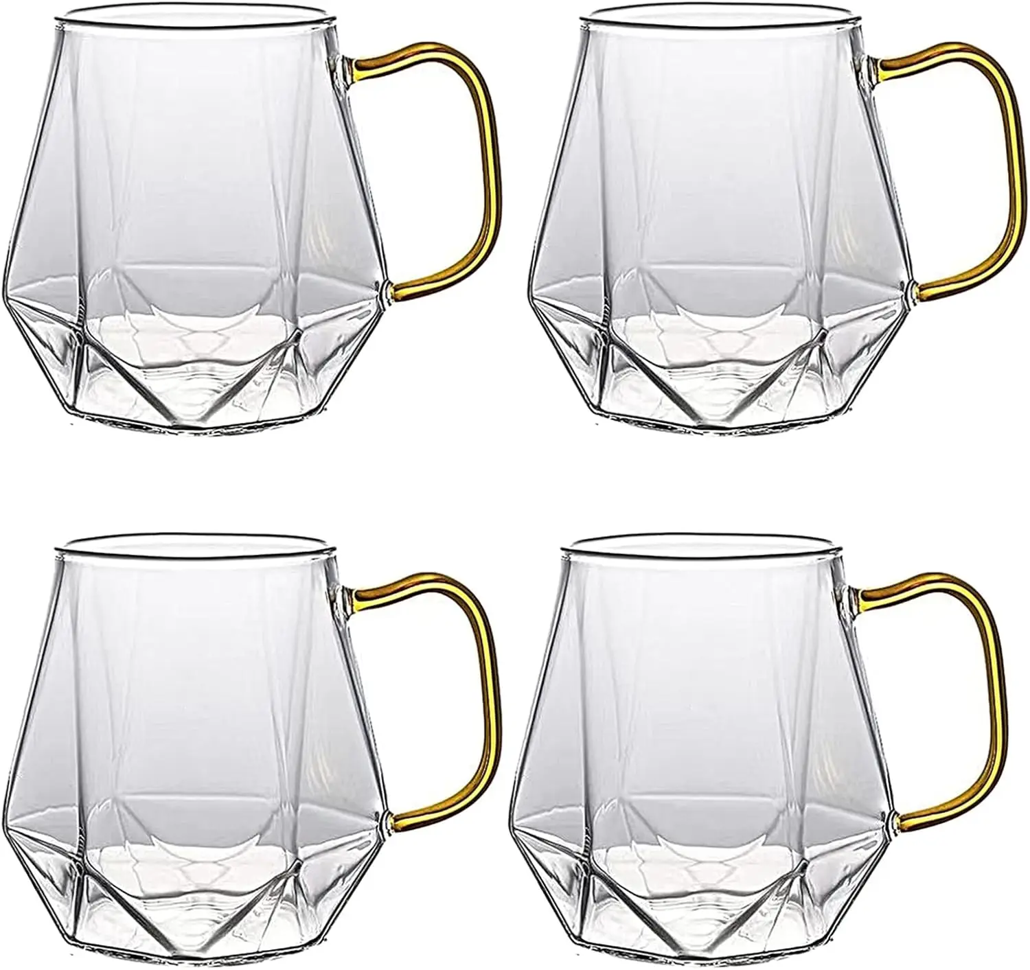 Conjunto de xícaras de café de vidro cristalino, 4 unidades, com alça, canecas de café expresso de 10 onças, seguro para micro-ondas