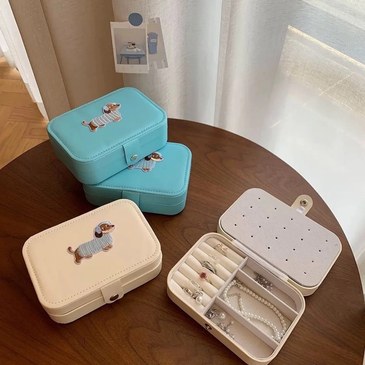Cartoon Ins style cute embroidery large capacity earrings necklace jewelry storage box jewelry storage box
