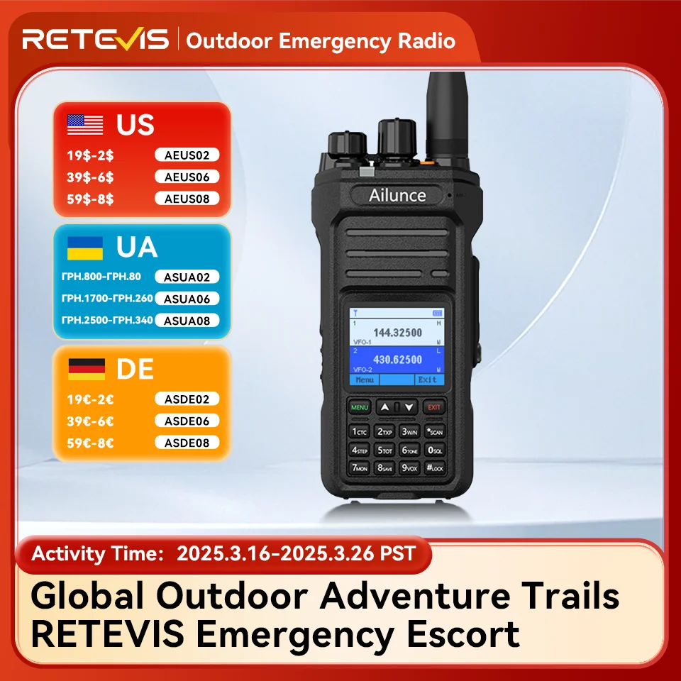 Retevis Ailunce HA1UV Walkie Talkie IP67 Impermeabile 2800mAh Ricaricabile a lungo raggio Dual Band Radio bidirezionale Sub-PTT Ham Radio