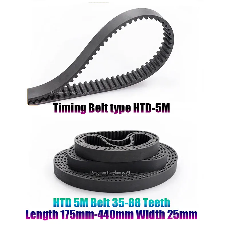 HTD 5M Timing Belt 175-200-300-400-440mm Length 25mm-Width 5mm-Pitch Rubber Pulley Belt Teeth 35T-88T HTD5M Synchronous Belt