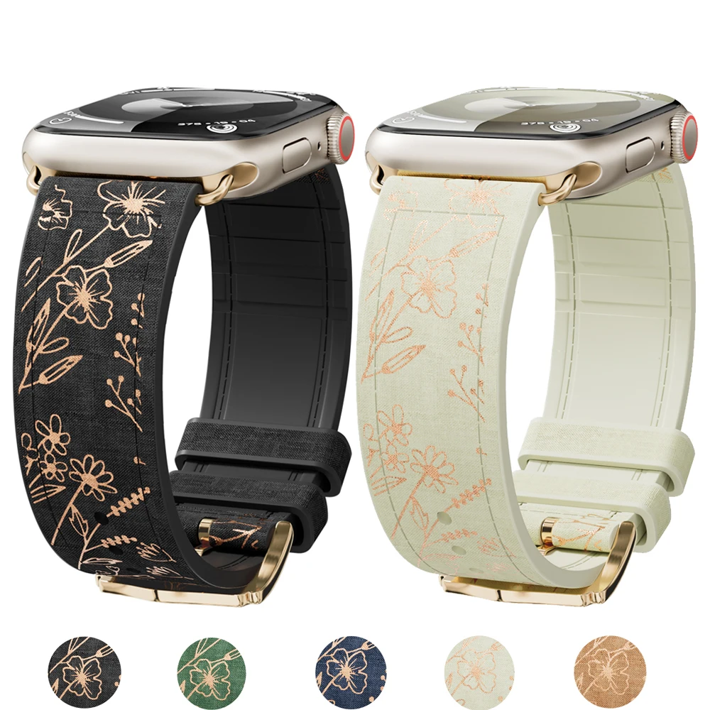 Leders ilikon für Apple Uhren armband 45mm 44mm 40mm 49mm 41mm 38mm glänzendes Blumen armband iwatch Serie 9 8 7 se ultra 2 Armband