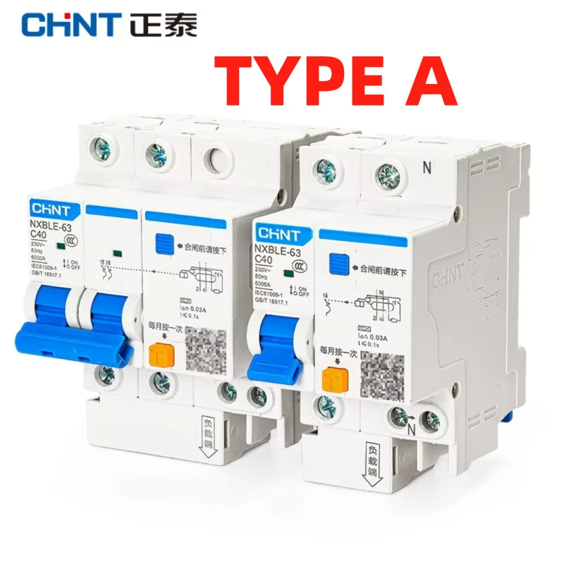CHINT TYPE-A NXBLE-63 Residual Current Operated Circuit Breaker RCBO 1P+N 2P 40A Special for EV Chargers