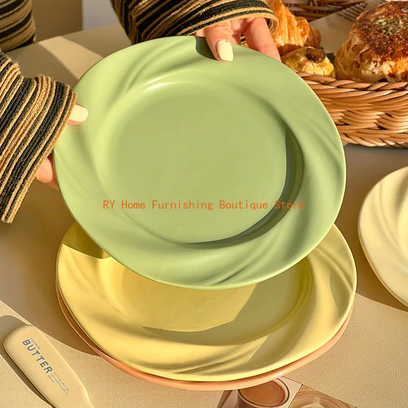 Cream Wind Ceramic Plate, High-End Sense Household Creative Western Food Plate, Pasta Shallow Tableware, Vegetable Plate