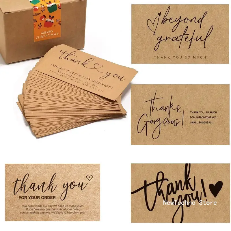 

50pcs Natural Kraft Paper Thank You Card Enterprise Store Business Thank You Order Card Wholesale Custom Gift Decoration Card