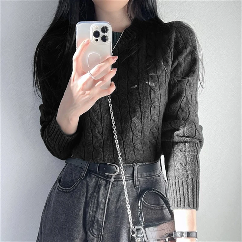 REALEFT automne hiver tricoté torsion femmes chandails courts 2025 nouveau à manches longues col rond bas pull décontracté coréen hauts femme