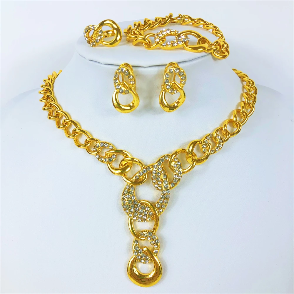 ESALE 2026 NEW Trendy Luxury Women Jewelry Set Dubai Gold Plated Wedding Dinner Copper Material Non Tranish Jewellery Set