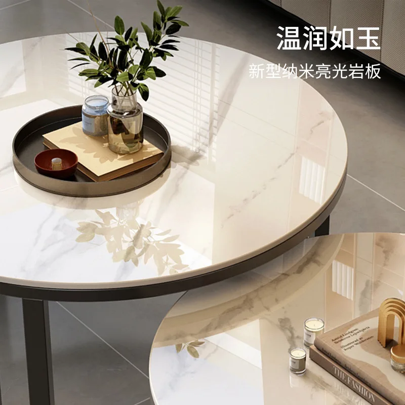 Rock slab coffee table, light luxury, modern simplicity, round small apartment coffee table