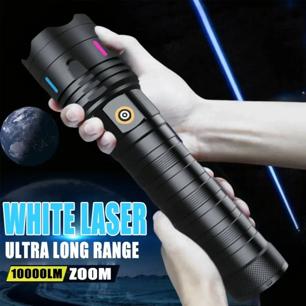 Powerful LED Fishing Flashlight Type-C Charging Whtie Laser Tactical Torch Multi Functional Outdoor Hiking Camping Handlamp