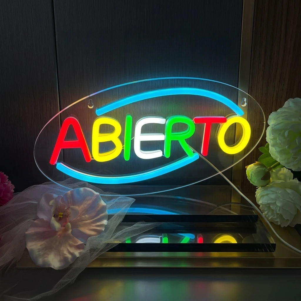 

Неоновая вывеска Spanish Abierto с USB-питанием и регулировкой яркости, светодиодная лампа для магазина, бара, кафе, ресторана, оформления витрин, современная бизнес-вывеска, подарок