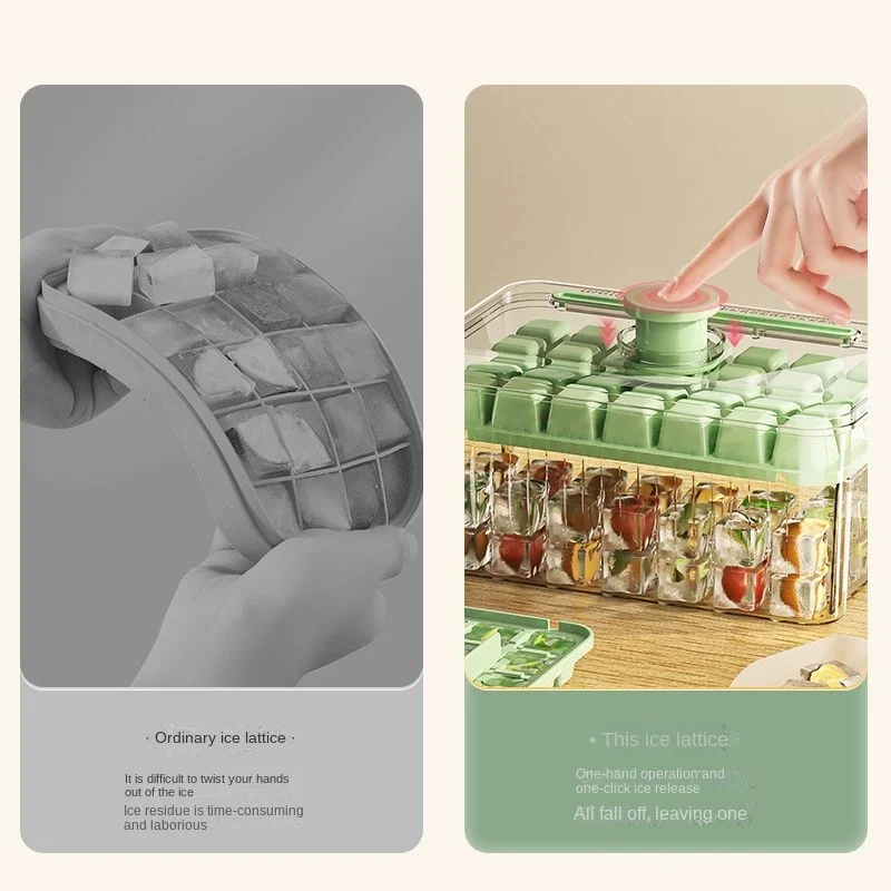 氷を押して作るためのキューブ型の箱,アイスキューブの形をした新しいツール,自宅での保管用
