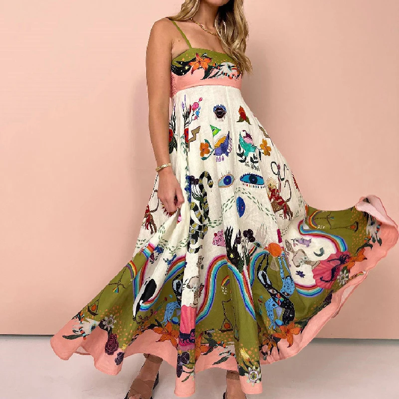 

Summer Linen Floral Maxi Dresses For Women 2024 Sexy Backless Sundresses A Line Elegant Party Vestidos Female Casual Beach Dress
