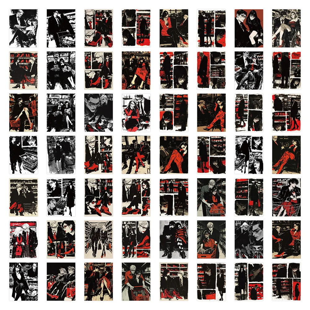 10/30/60PCS Black and Red Cool Comic Style Couple Sticker DIY Phone Laptop Luggage Skateboard Graffiti Decals Fun for Toy