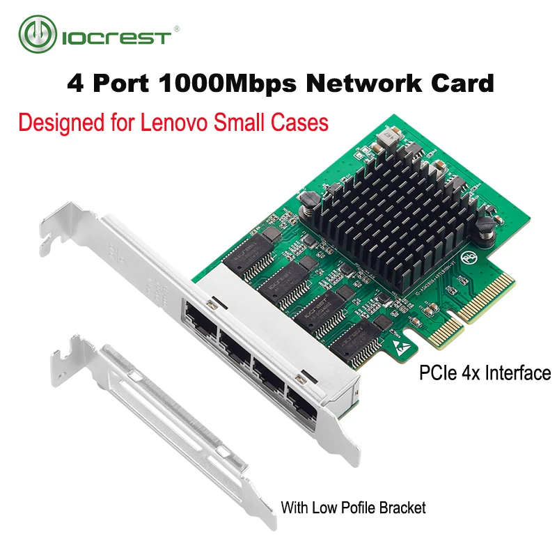 IOCREST PCIe x4 4 Ports Gigabit Ethernet Network Card 10/100/1000Mbps Quad NIC Realtek 8111H Chips for PC Server